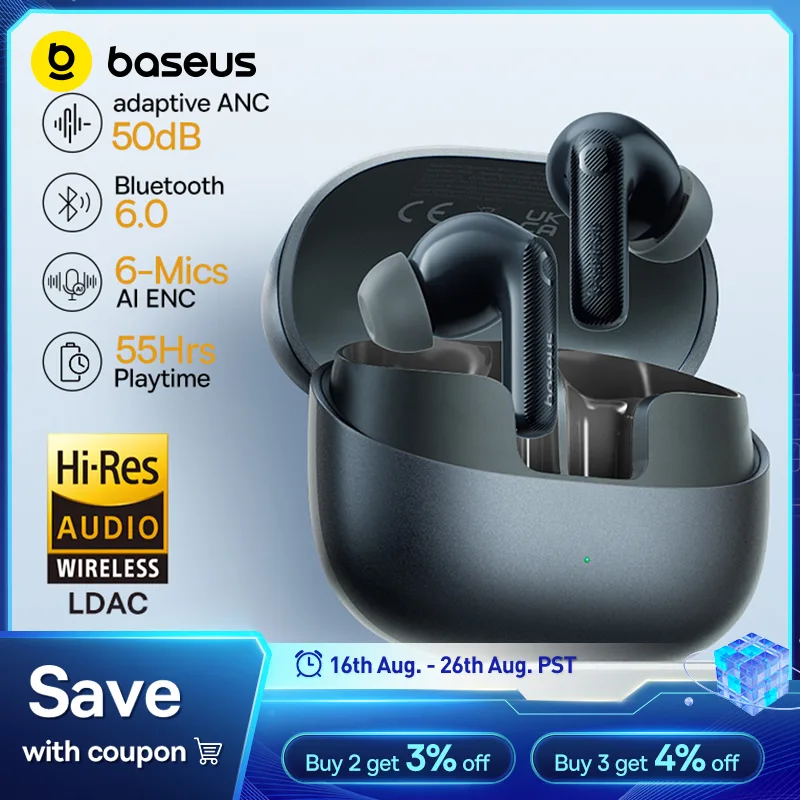 אוזניות אלחוטיות Baseus ANC LDAC